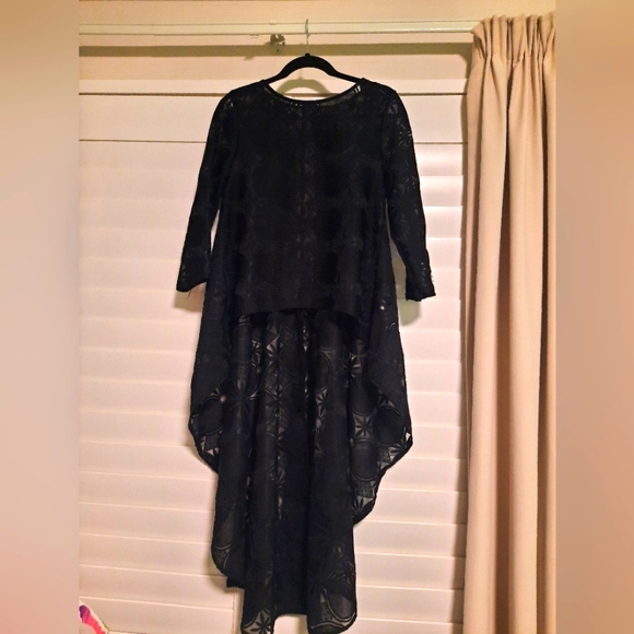 Tops - FINAL SALE🔖Sheer hi low hem black lace shirt sz 10